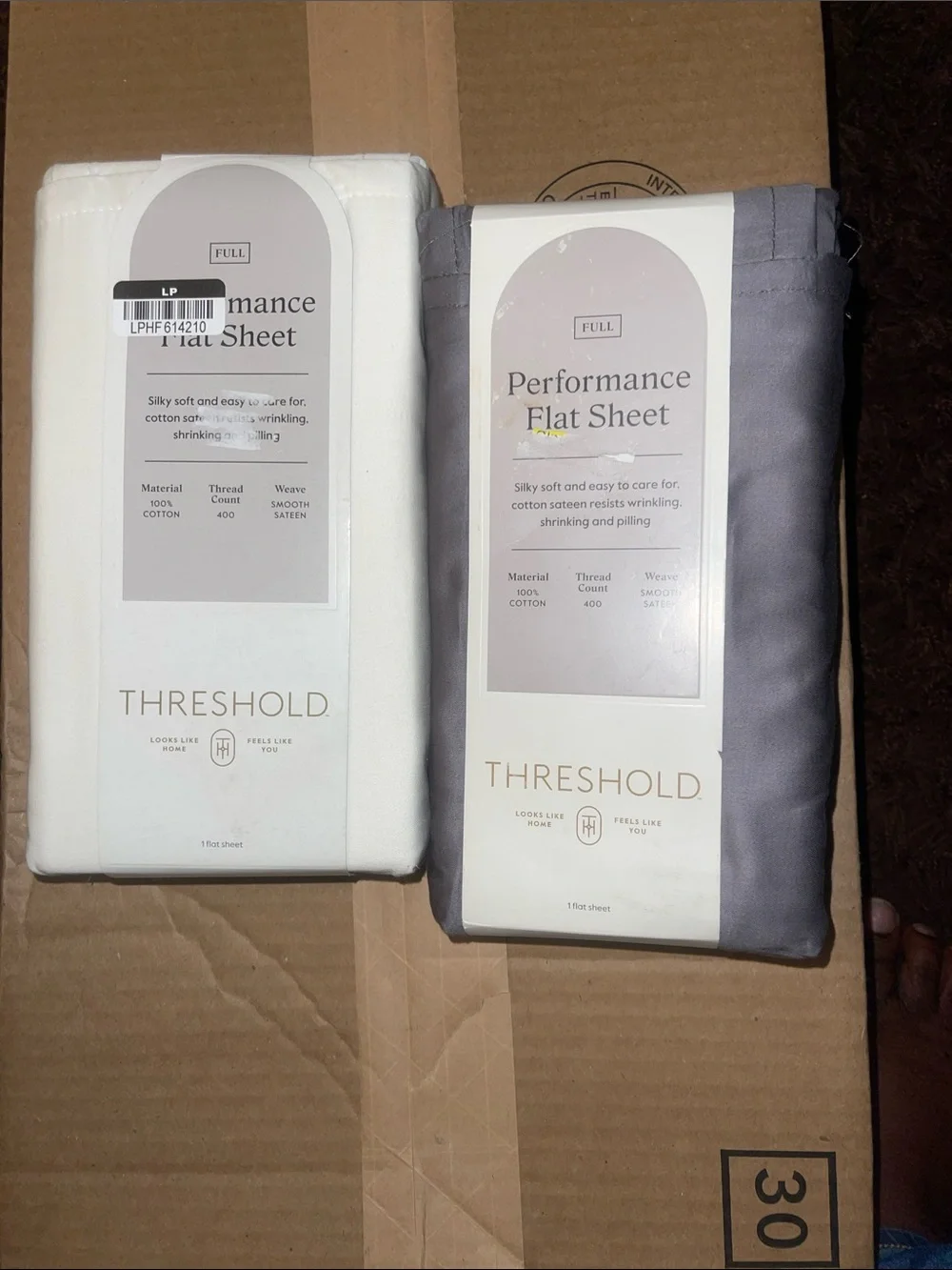 Threshold 400 Thread Count Performance Flat Sheet Cotton Sateen - White & Gray